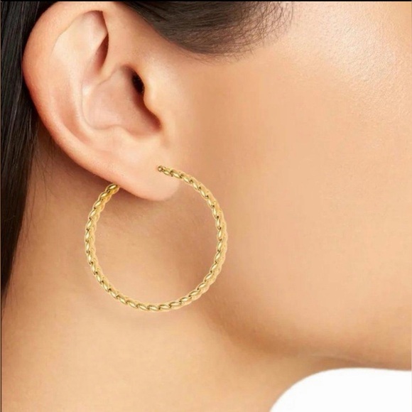 Madewell Puffed Rope Large Hoop Earrings Twisted Gold NWT - Picture 3 of 4